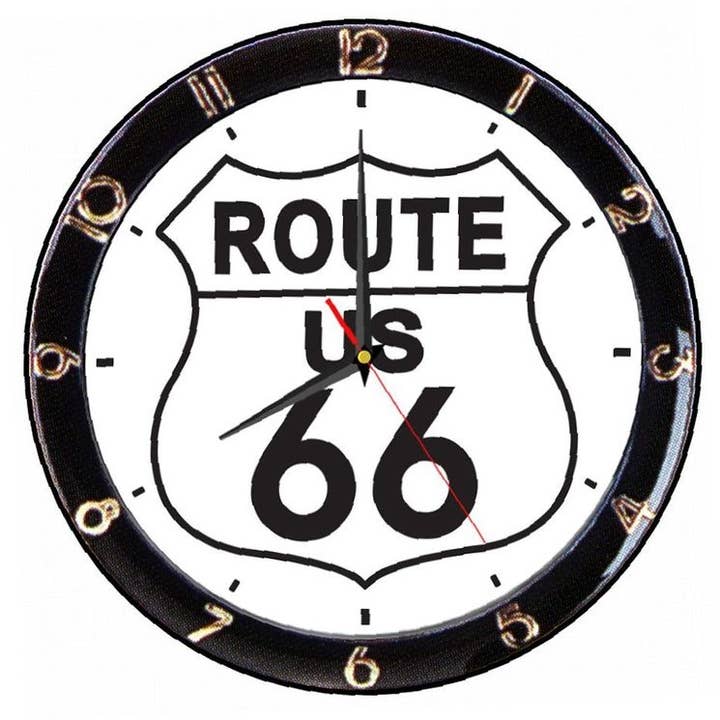 Route 66 12 inch Round Wall Clock for wholesale by Signs 4 Fun