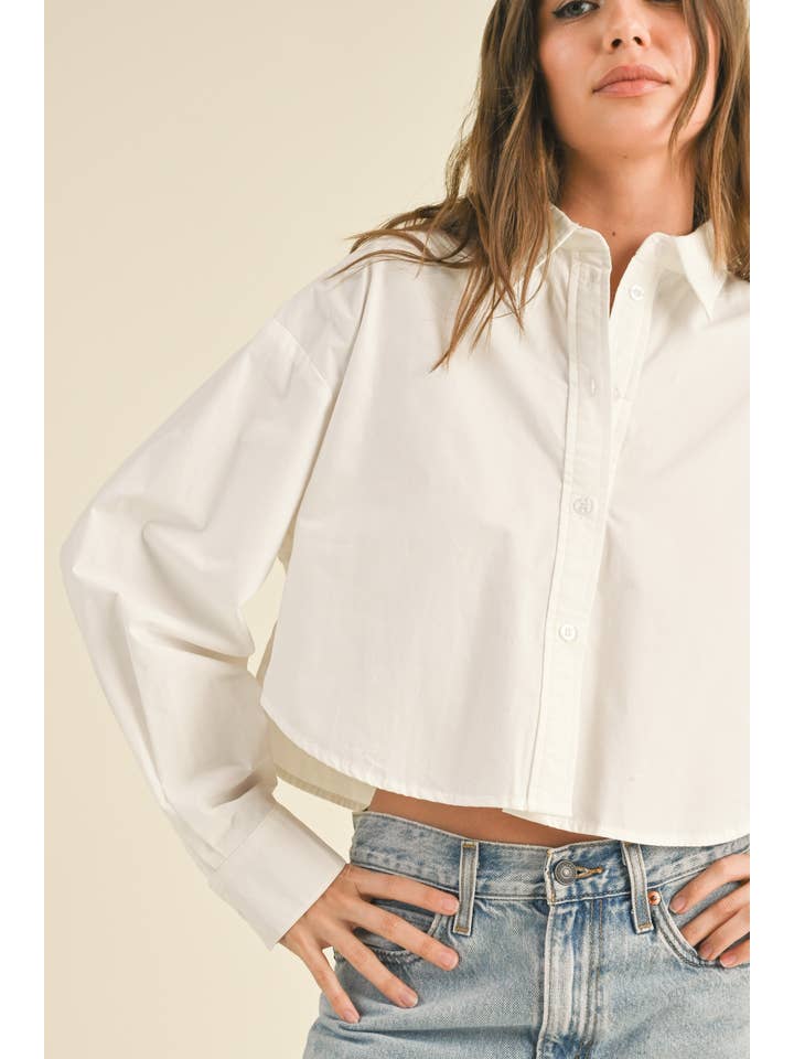 White T2922 CROPPED BUTTONDOWN SHIRTS for wholesale on Faire4