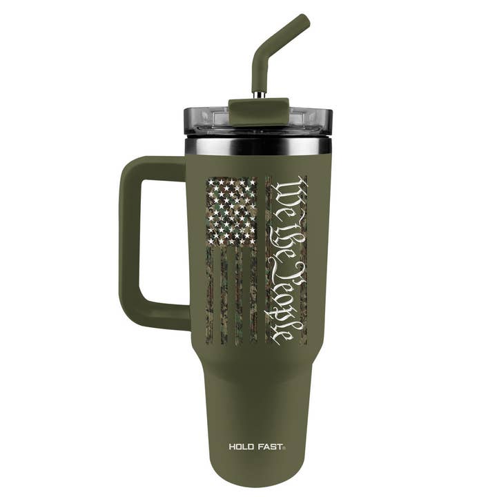 HOLD FAST 40 oz Stainless Steel Mug With Straw We The People Camo Flag for wholesale by Kerusso