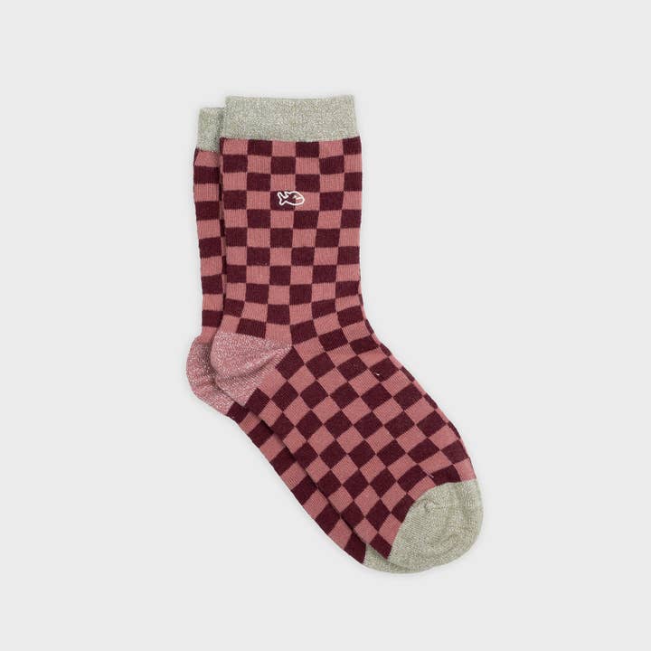 Chaussettes à carreaux - Bordeaux et rose pour la vente par BILLYBELT