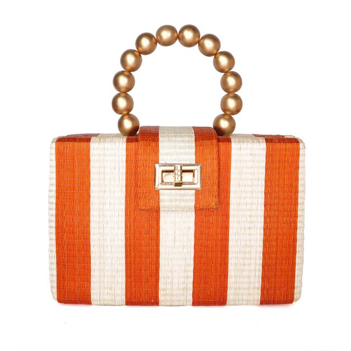 Soli & Sun - Wholesale Clutch Bag - Women's - Orange Stripe Clutch Bag | Gold Bead Handle | Artisanal Luxe5