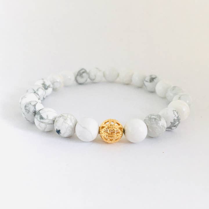 White Howlite Beaded Stretch Bracelet for wholesale by HL Stacks