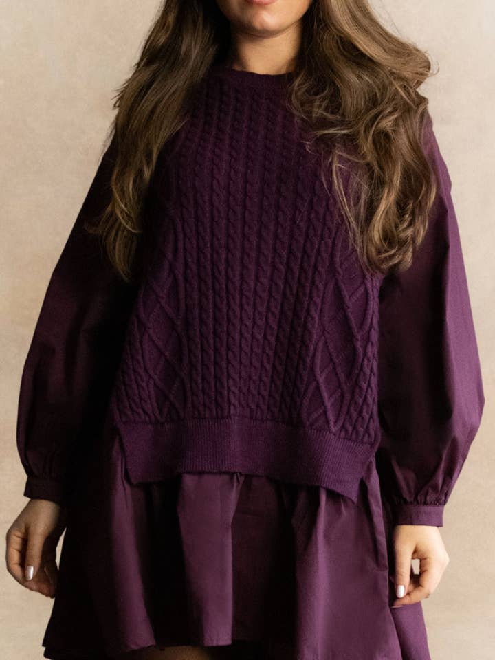 Helga Oversize Faux Layer Tunic Shirt Dress Cable Knit Sweater Trendy for wholesale by ANNICK