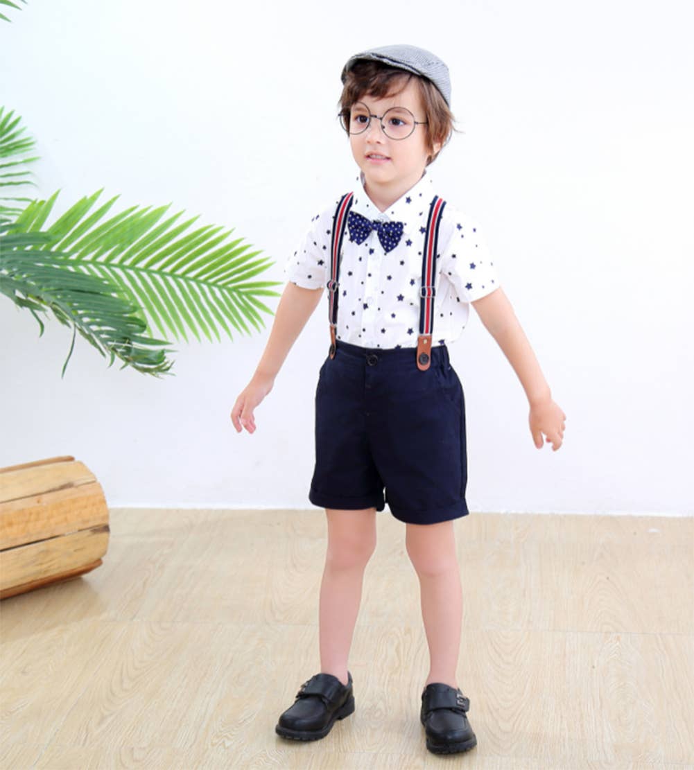 Fennco Styles - Wholesale Clothing Set - Baby - Star Print Dress Shirt, Shorts & Suspenders 3pcs Boy Outfit7