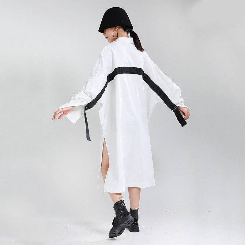 WHITE Loose Batwing Sleeve Midi Shirt Dress for wholesale on Faire1