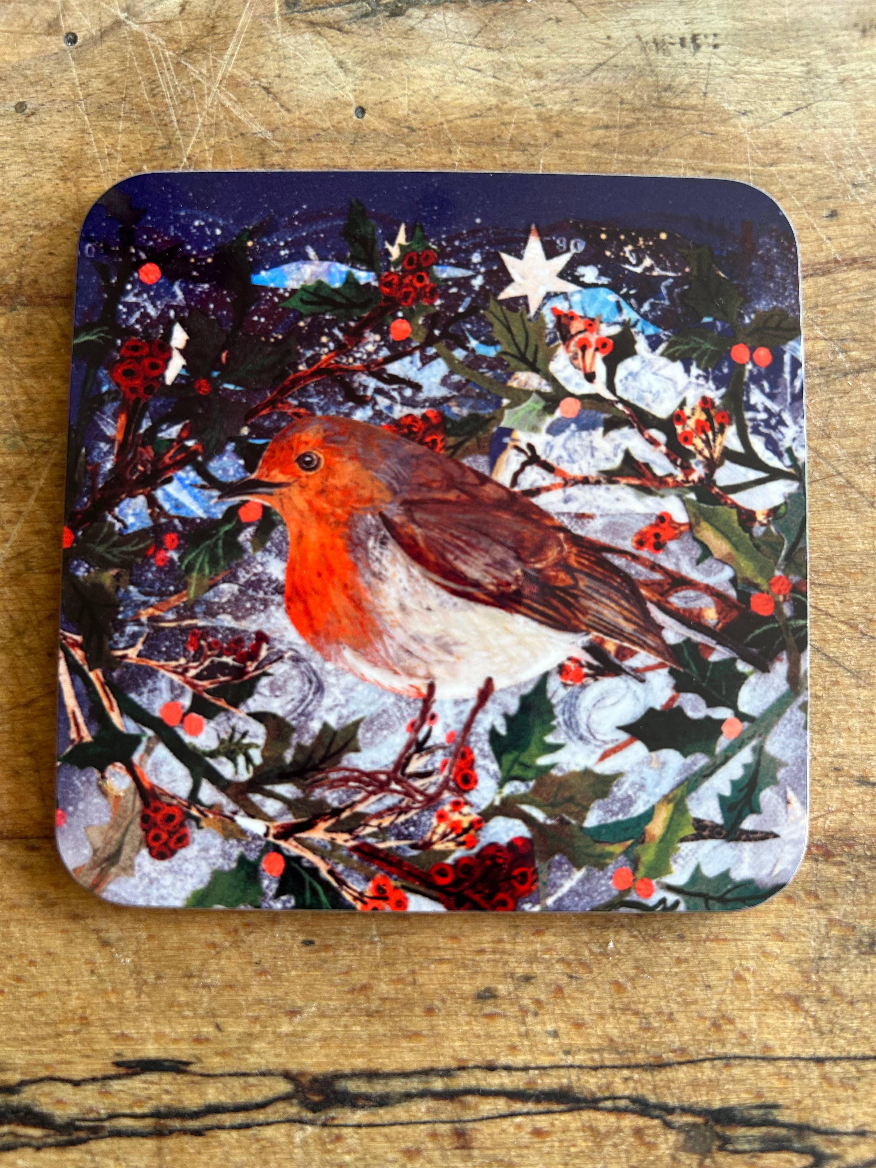 Clare O’Neill Artworks - Vente Sous-verre - Dessous de verre brillant Festive Robin0