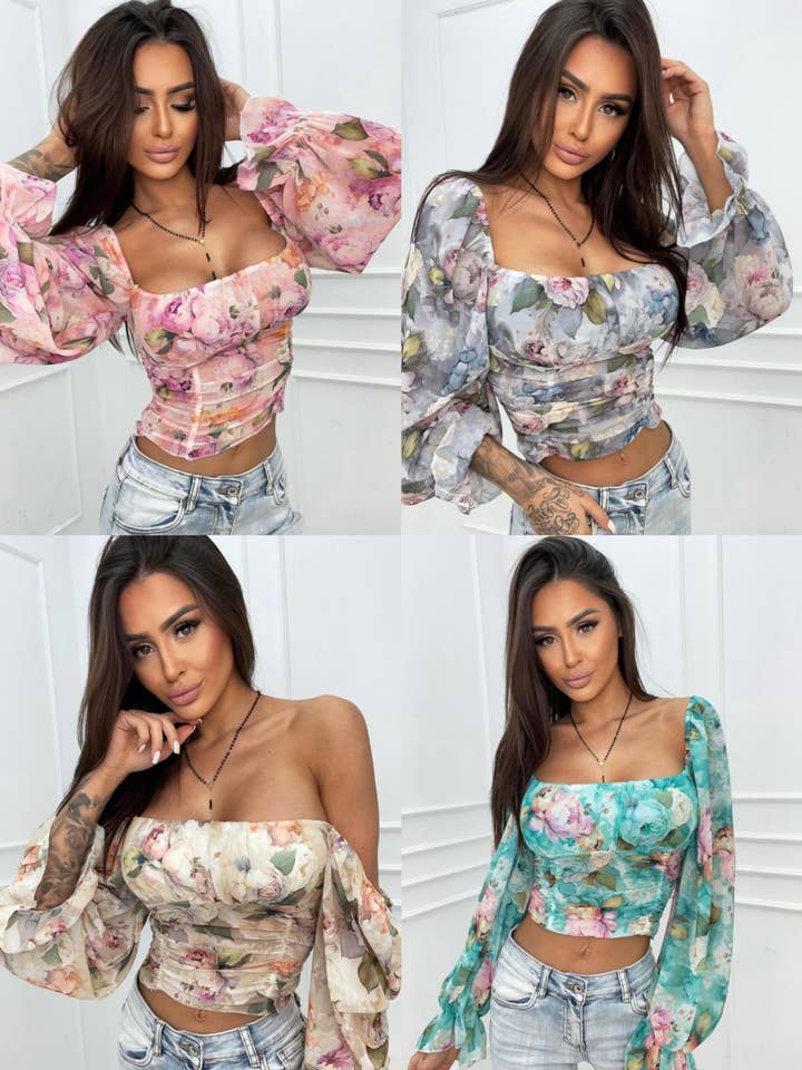 LORIANE - Wholesale Blouse - Women's - 6450F long sleeve printed blouse one size1