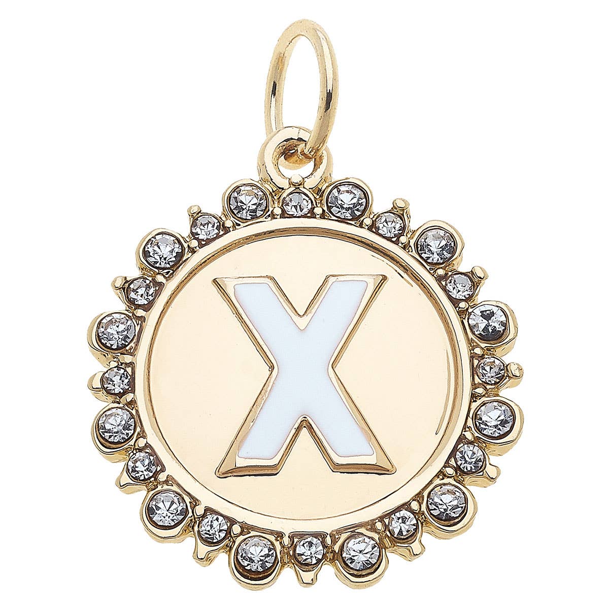 Canvas Style - Wholesale Individual Charm/Pendant - Rhinestone Letter Disc Charm in Shiny Gold23