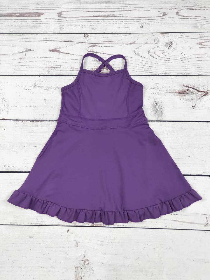 Purple Girls Athletic Dress with Ruffle for wholesale by sassy kids palace