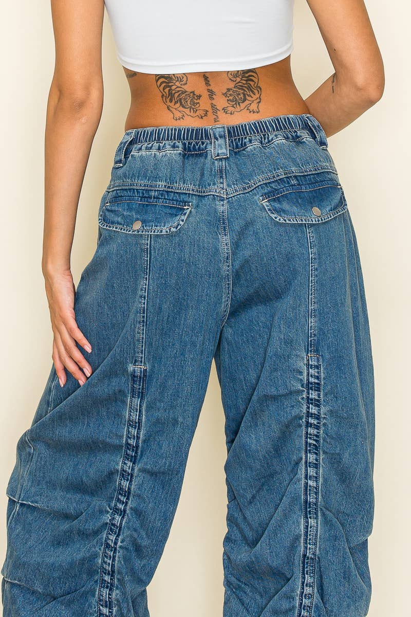 Medium Wash Wide Leg Baggy Drawstring Hem Jeans for wholesale on Faire5