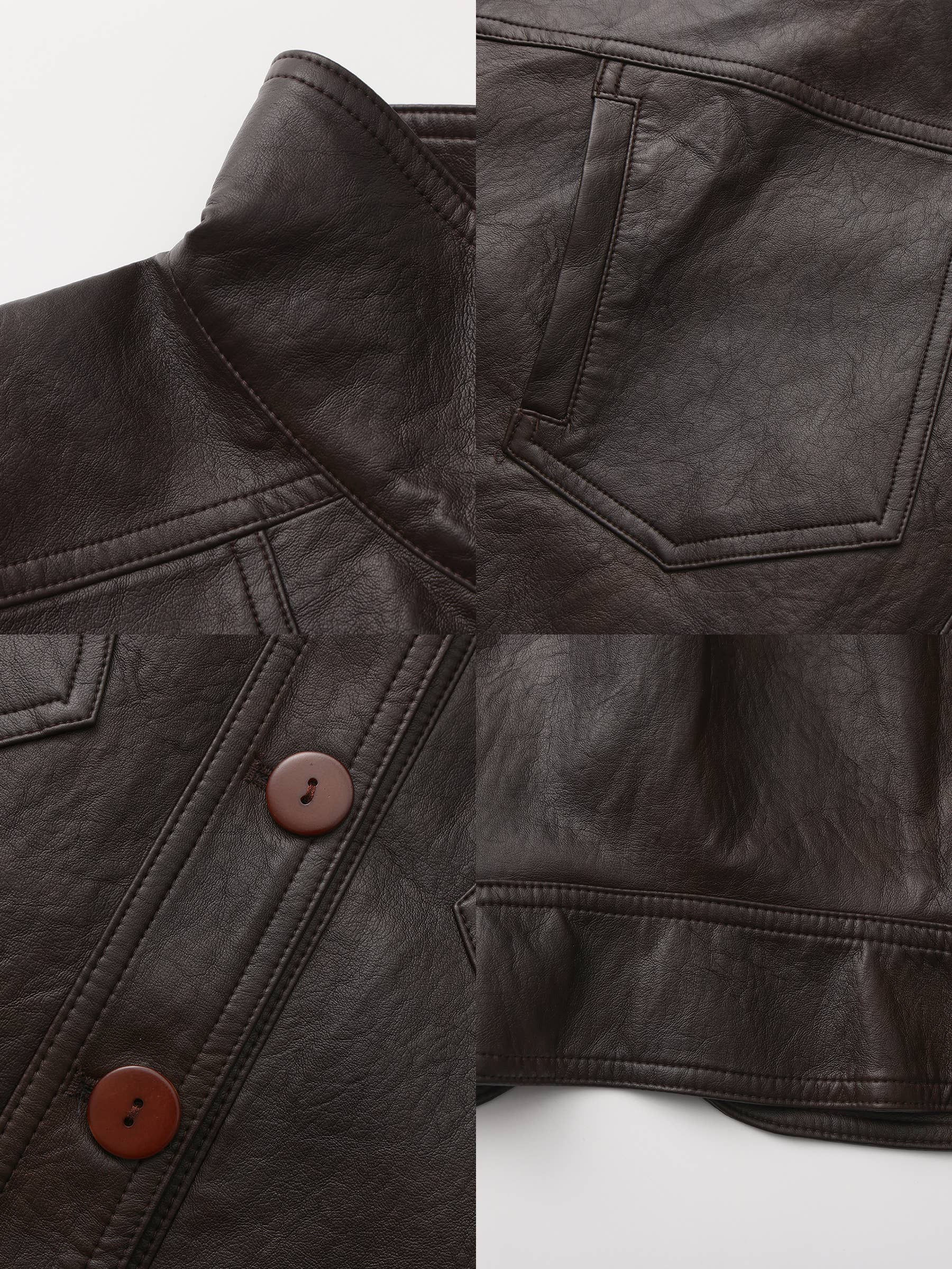 Brown Curved Sleeve Faux Leather Jacket for wholesale on Faire6