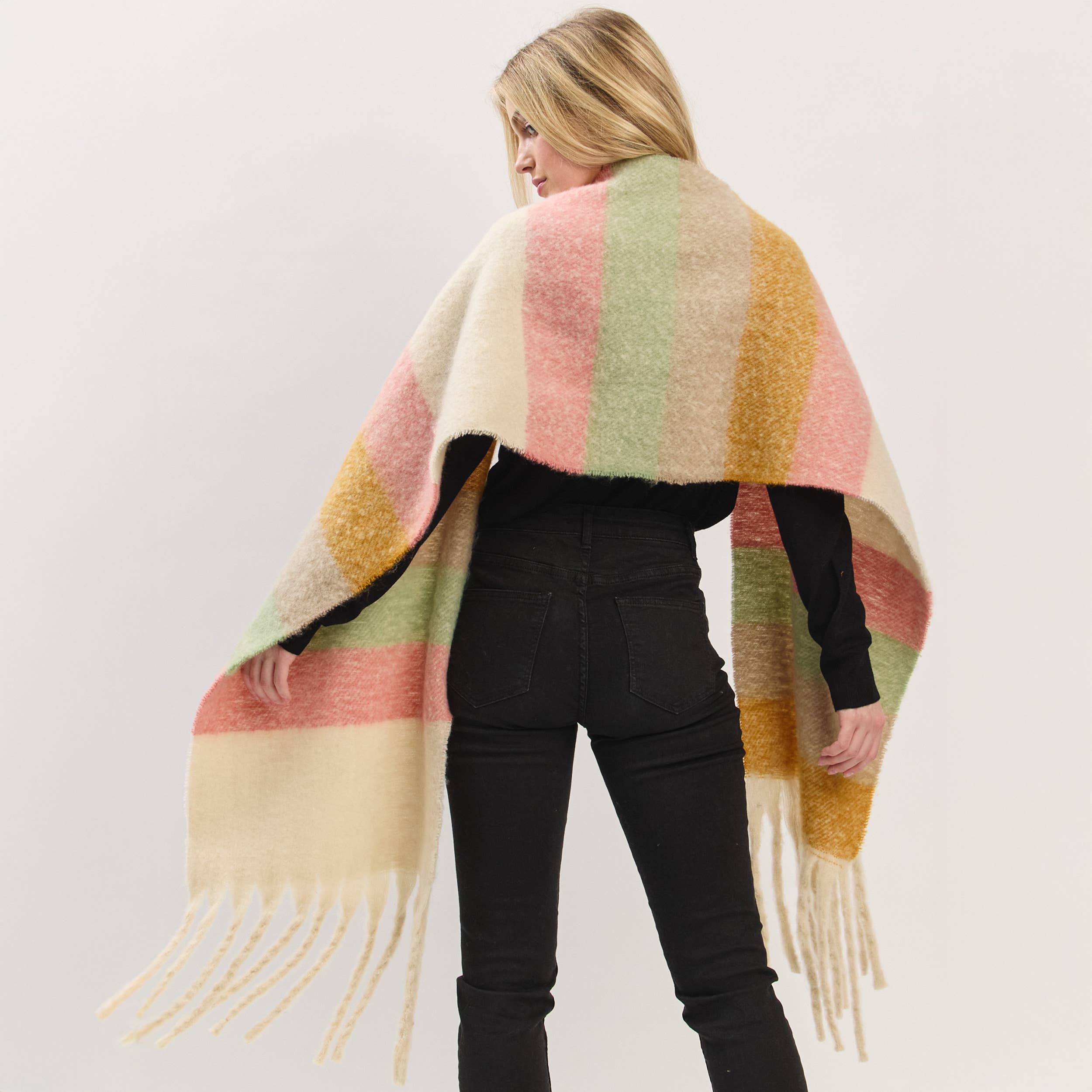 Hana - Wholesale Scarf - Women's - Multi Color Striped Brushed Fringed Winter Scarf21