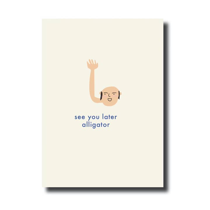 Postkort 'vi ses senere alligator' for engroshandel hos De Lange Tafel