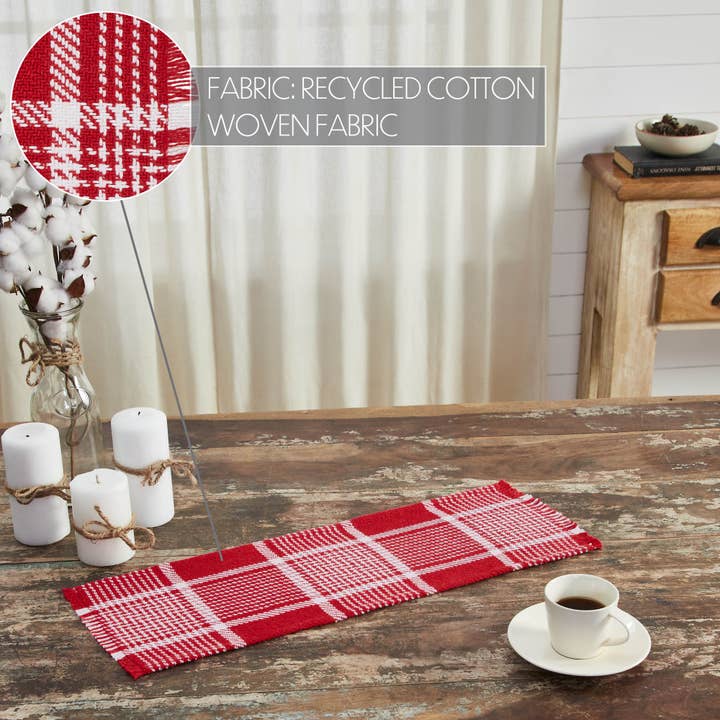 VHC Brands - Wholesale Table Runner - Eston Red White Plaid Runner Fringed 8x24