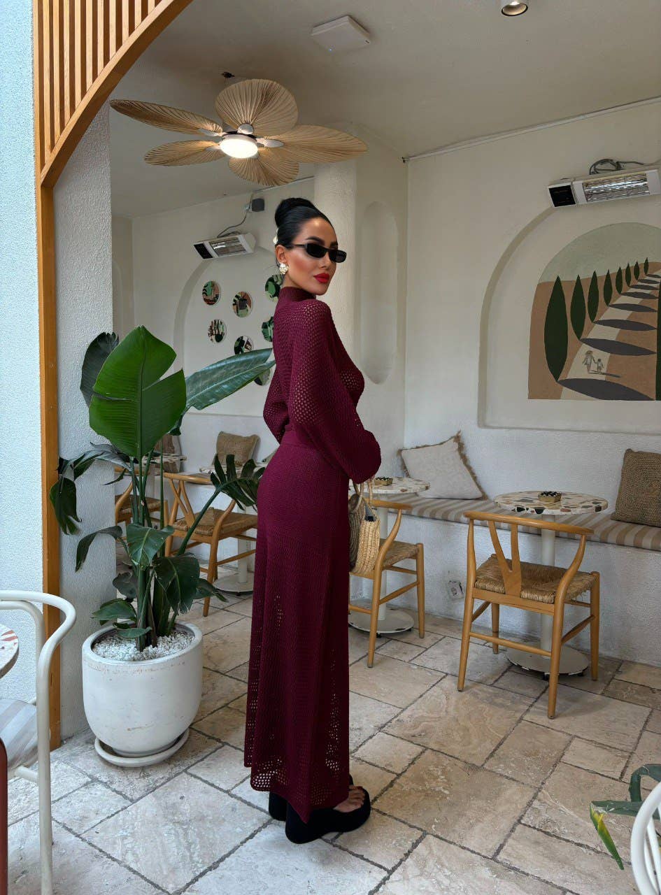 Design company-Fatma Balkir - Vendita all'ingrosso Vestito - Donna - Abito Lungo in Maglia con Scollo a V Profondo e Colletto Strutturato-boho12