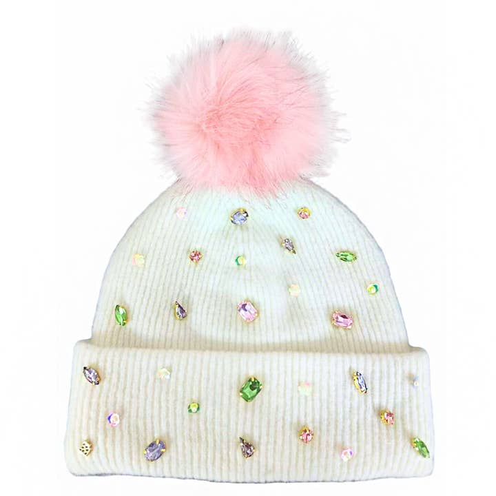Brianna Cannon – wholesale Beanie – Women's – Cold Weather Cuties Beanie with Crystals and Pink Pom0