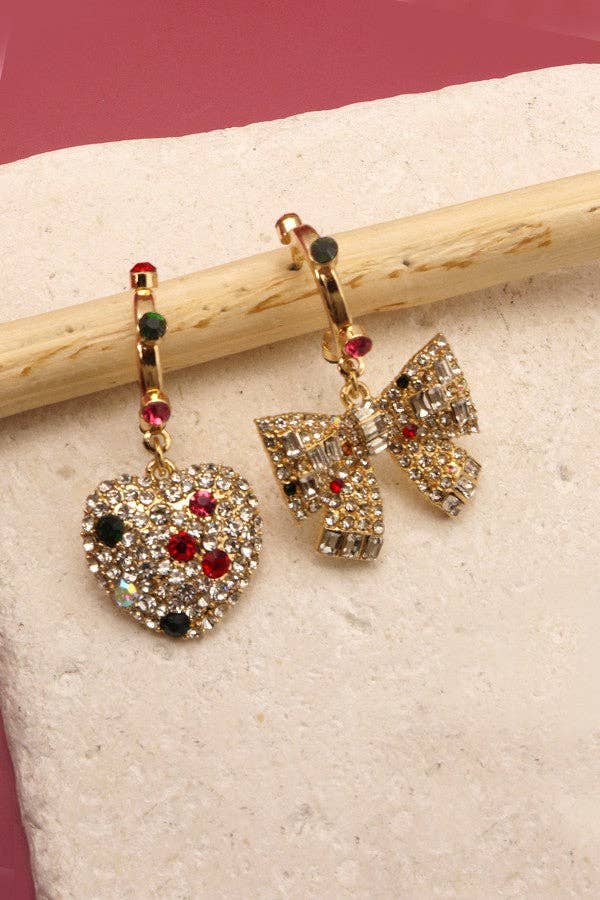 OR MINI-CRÉOLES AVEC NŒUD EN FORME DE CŒUR ET STRASS POUR LES FÊTES DE FIN D'ANNÉE | 71E0970 en vente sur Faire2