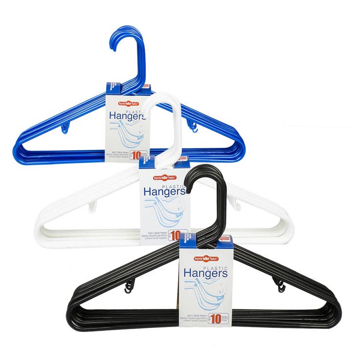 Deluxe Import Trading - Wholesale Clothes Hangers - IMPERIAL PLASTICS PLASTIC HANGERS - 10 PACK ASSORTED COLORS