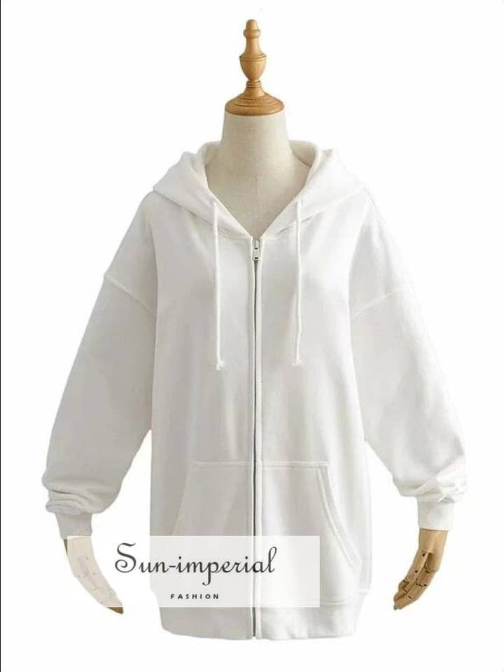 Moletom feminino branco com capuz de grandes dimensões ombro por atacado de Sun Imperial