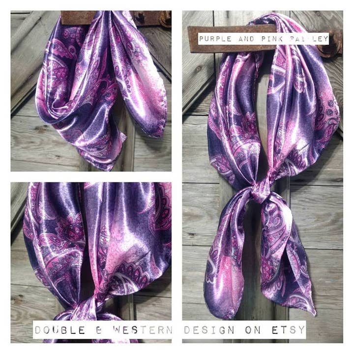 Double B Wild Rags - Vendita all'ingrosso Sciarpa - Donna - Fazzoletto da collo cowboy western nuovo in paisley viola e rosa di Double B Wild Rags.2
