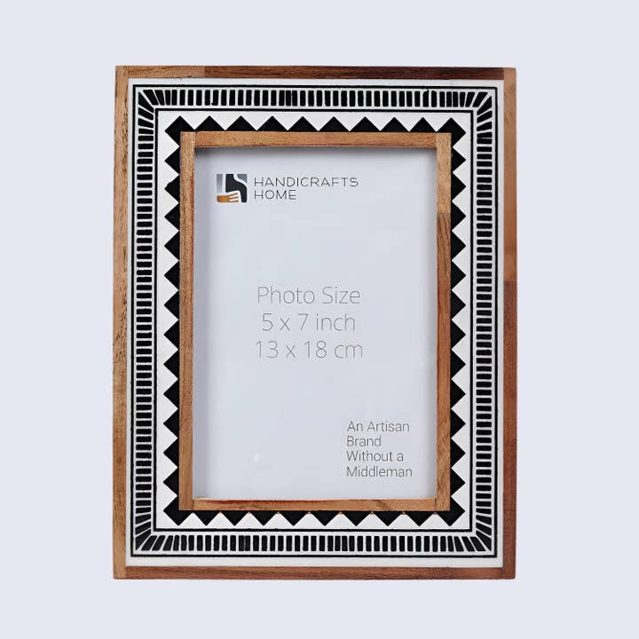 Wood Resin Inlay Handmade Black & White Geometric Picture Frame – 4x6, 5x7 – Wholesale picture frames for wholesale by Muqeem & Brothers