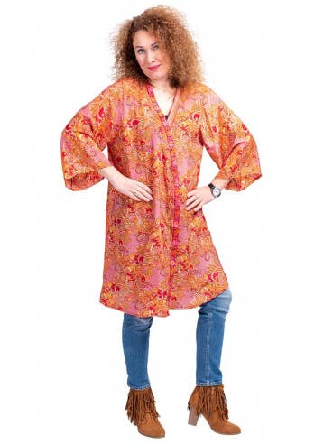 Kimono midi de seda com mangas 3/4 por atacado de Kimago Look