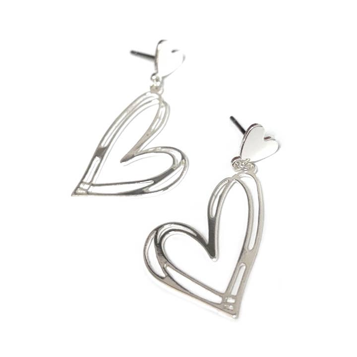 StarryNYC - Vente Boucles d'oreilles pendantes - Boucles d'oreilles pendantes en métal à double cœur0