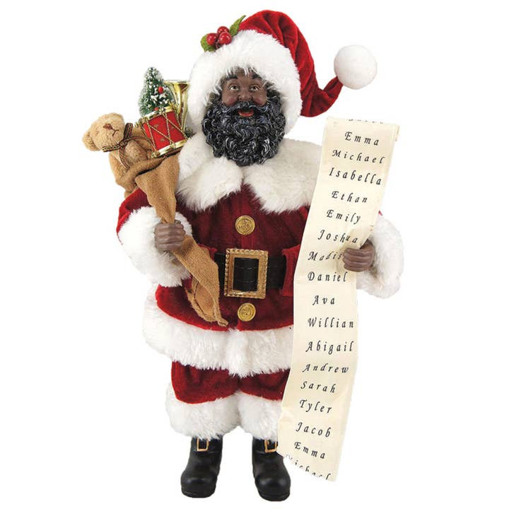 12" Black Santa with his List for wholesale by Santa’s Workshop Inc.