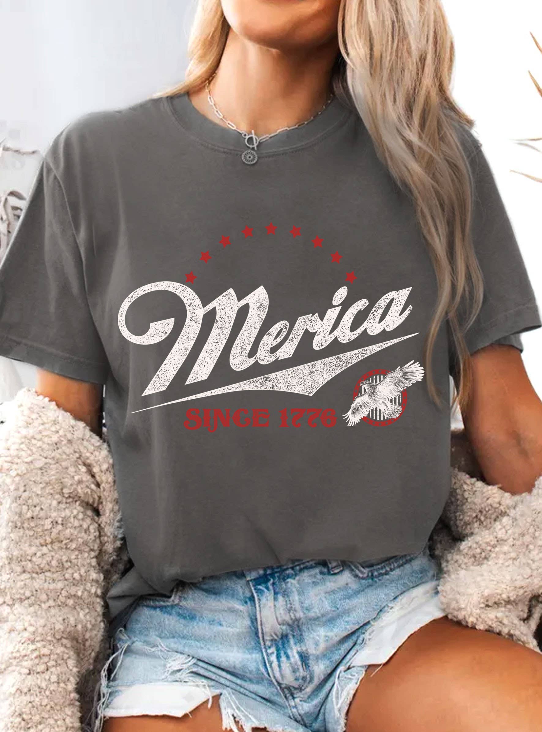 Rustee Clothing - Wholesale Screen Printed T-Shirt - Women's - MERICA SINCE 1776 EAGLE GRAPHIC TSHIRTS2