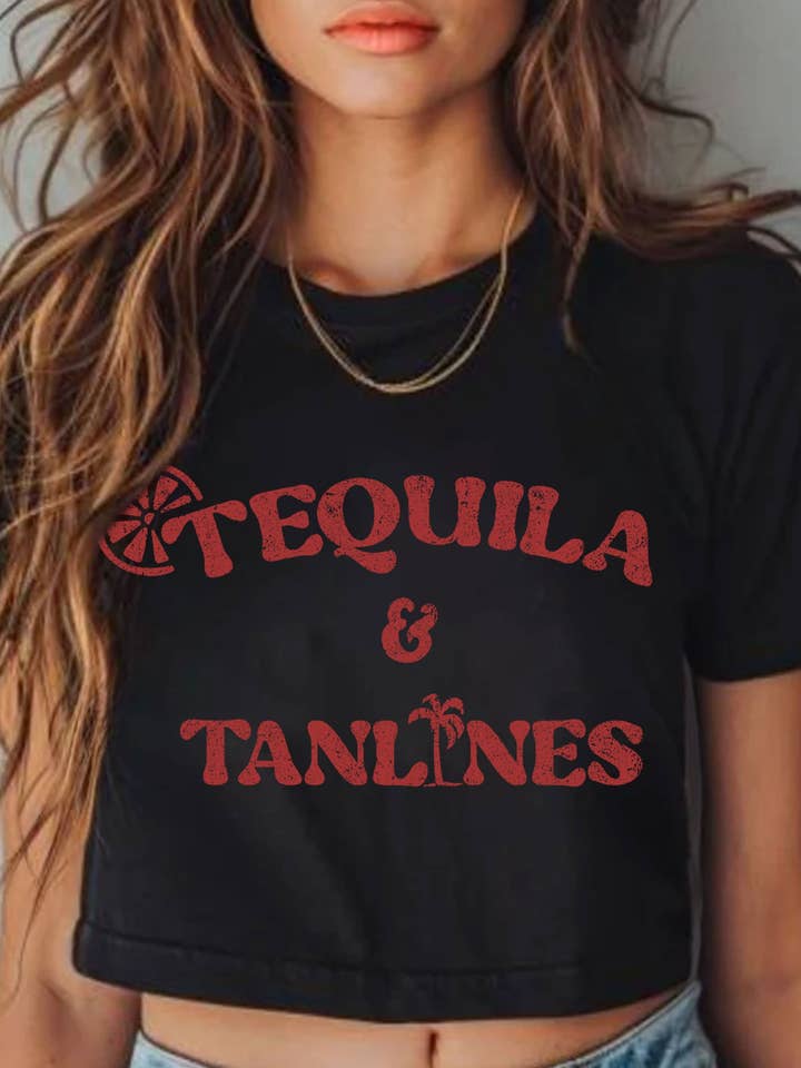 KORTE CROP TOP MET TEQUILA EN TANLINES voor wholesale door Rustee Clothing