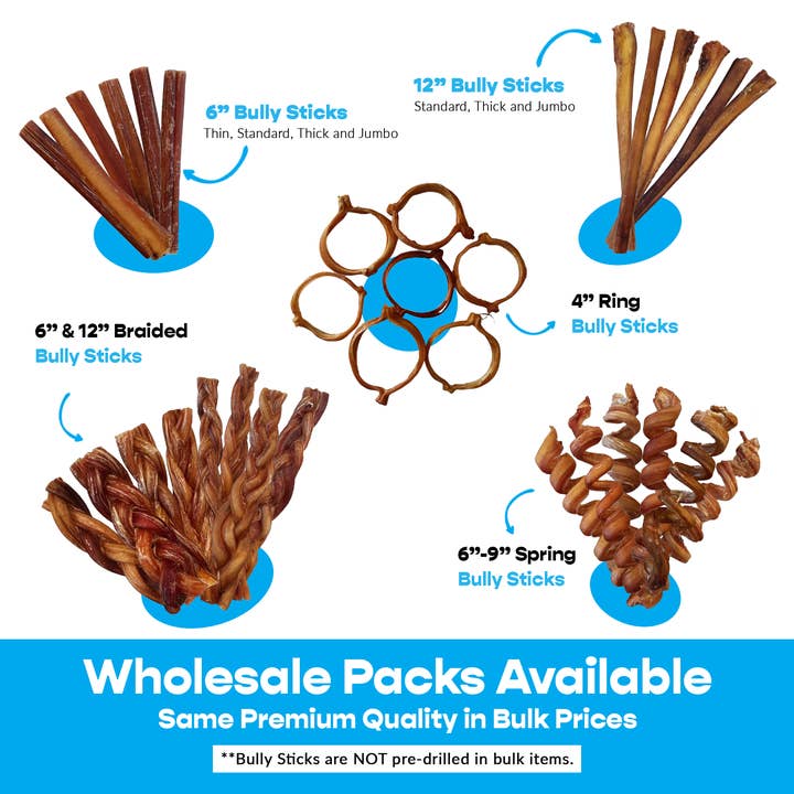 Mighty Chewz - Wholesale Pet Treats - Dog - 12" Thick Bully Sticks (140 Ct.) ($3.33 ea.)