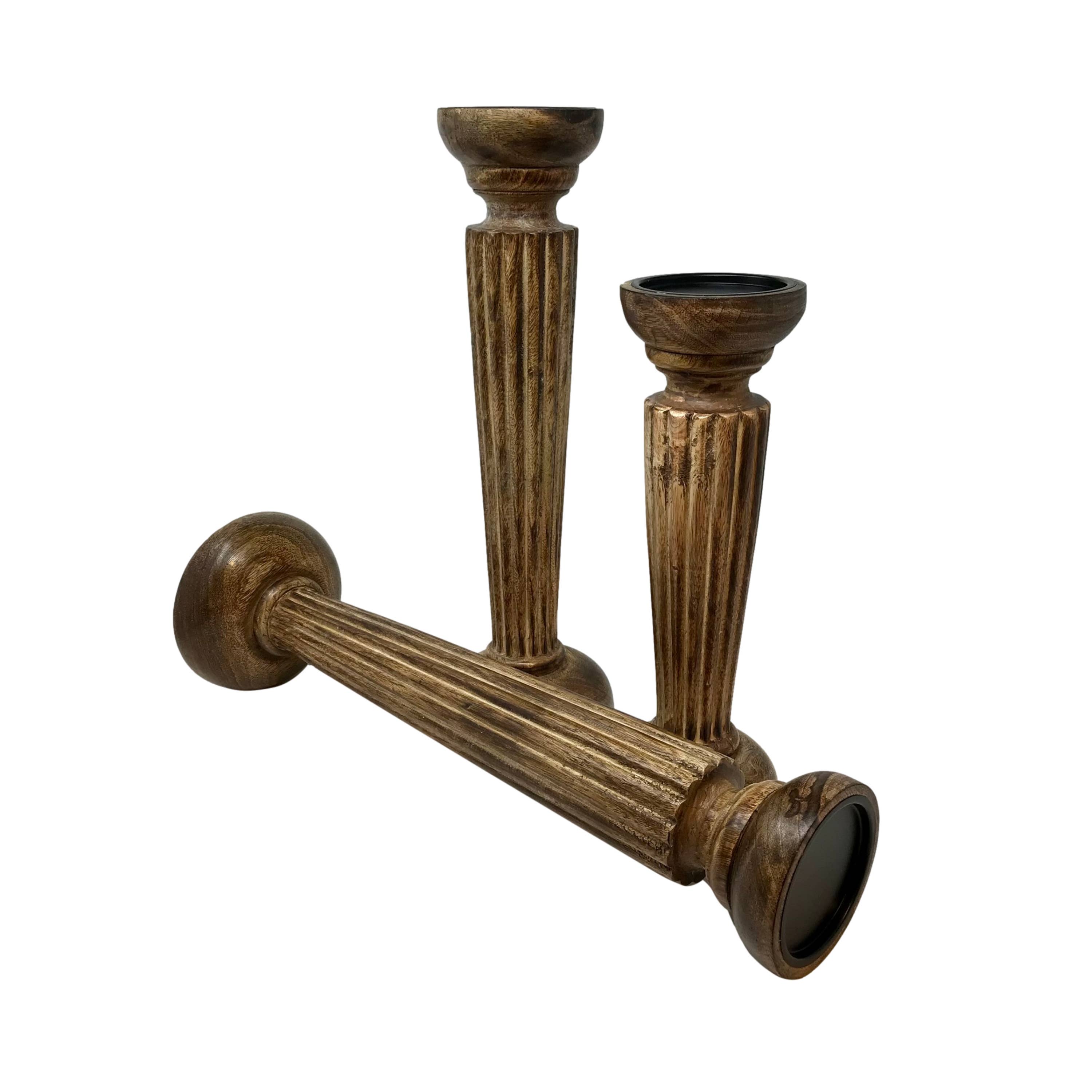 Wilco Home - Vendita all'ingrosso Portacandele - Set di 3 portacandele a colonna in legno Hampshire3