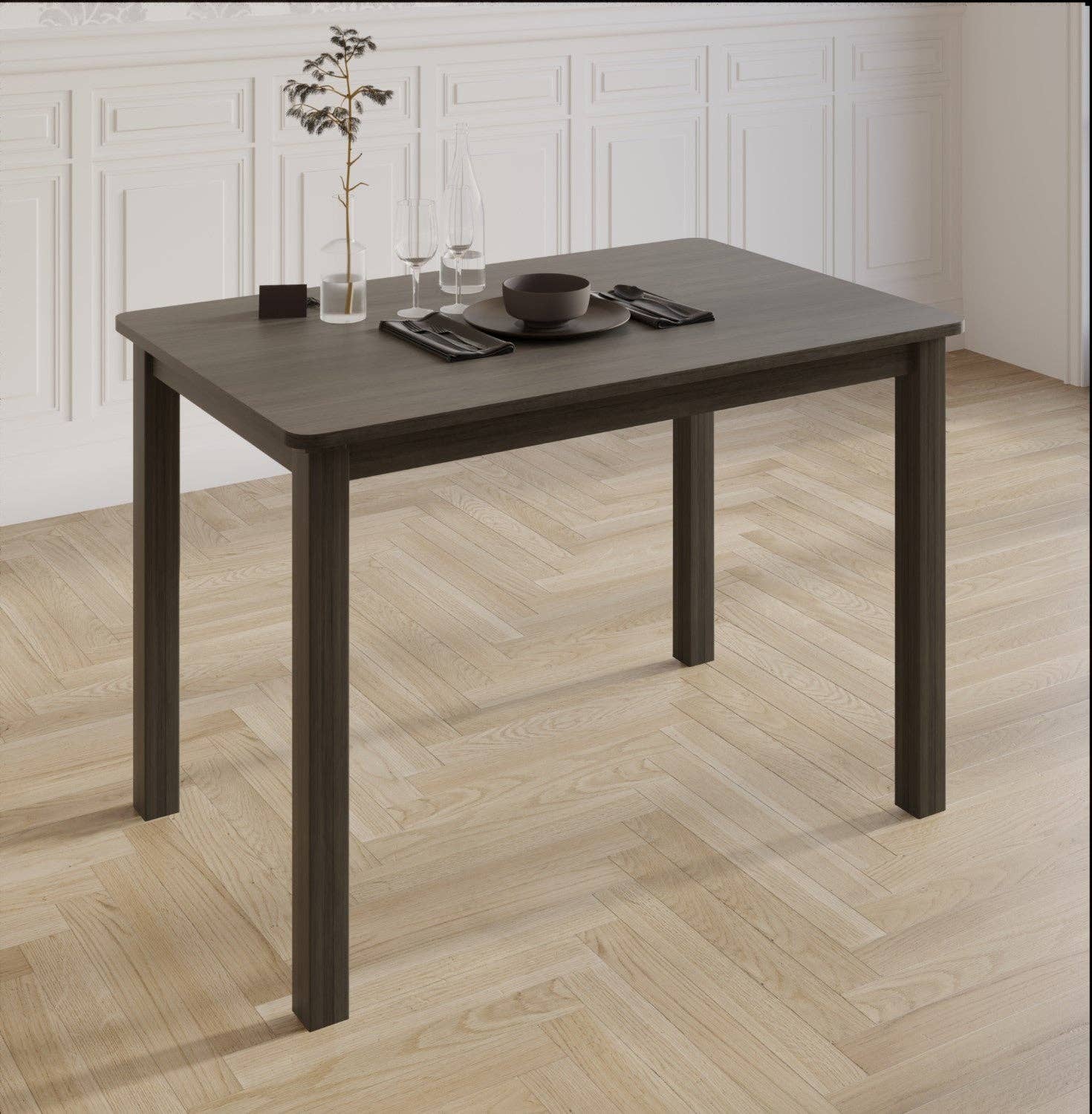 Home Design - Wholesale Chair - 5-Piece Milford Starter Modern Indoor Dining Set, Taupe, Rounded-edge table, Ladder-back chairs, Padded seats, Small-space friendly, Elegant design2