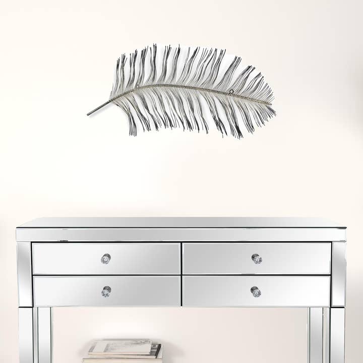 HomeRoots - Vente Décoration murale - Décoration murale en plumes de paon en métal noir et argent