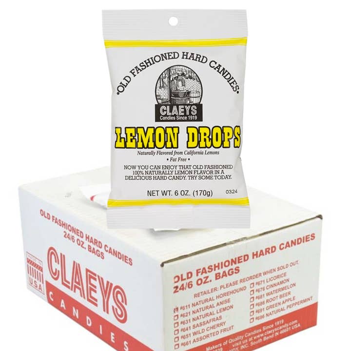 Shop The King - Wholesale Hard Candy - Claey's Old Fashioned Hard Candy 6 Ounce Bag, Lemon Drops