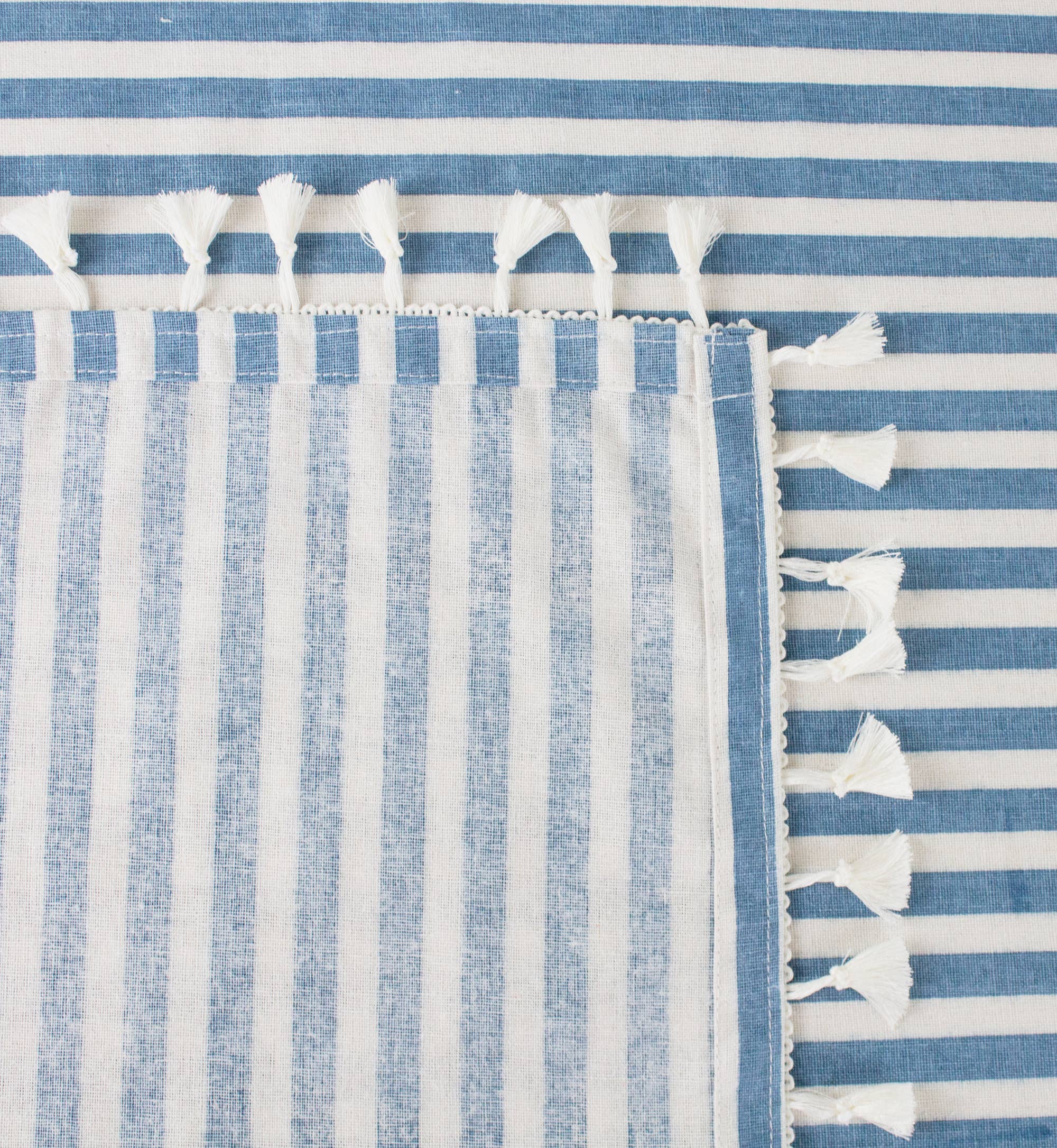 Fennco Styles - Wholesale Tablecloth - French Blue Simply Striped Tasseled Cotton Blend Tablecloth1
