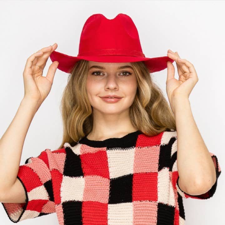 Red Premium Wool Pencil Brim Hat -Red for wholesale on Faire7