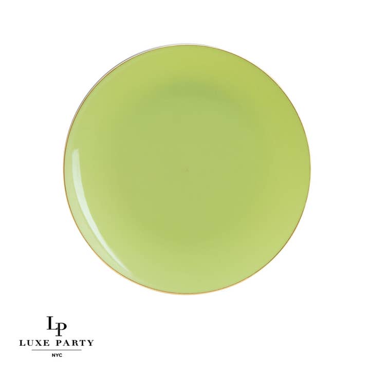 Luxe Party - Wholesale Disposable Plate - Lime • Gold Round Plastic Plates | 10 Pack