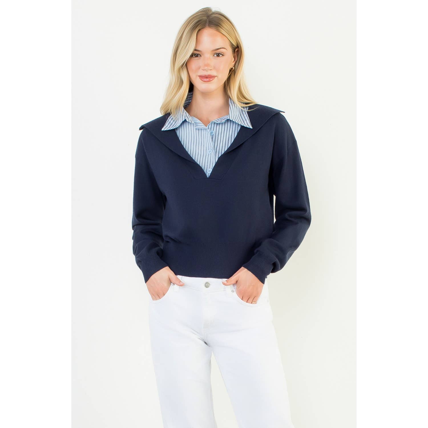BLU NAVY Maglione a Collo Alto in Maglia in vendita all'ingrosso su Faire0