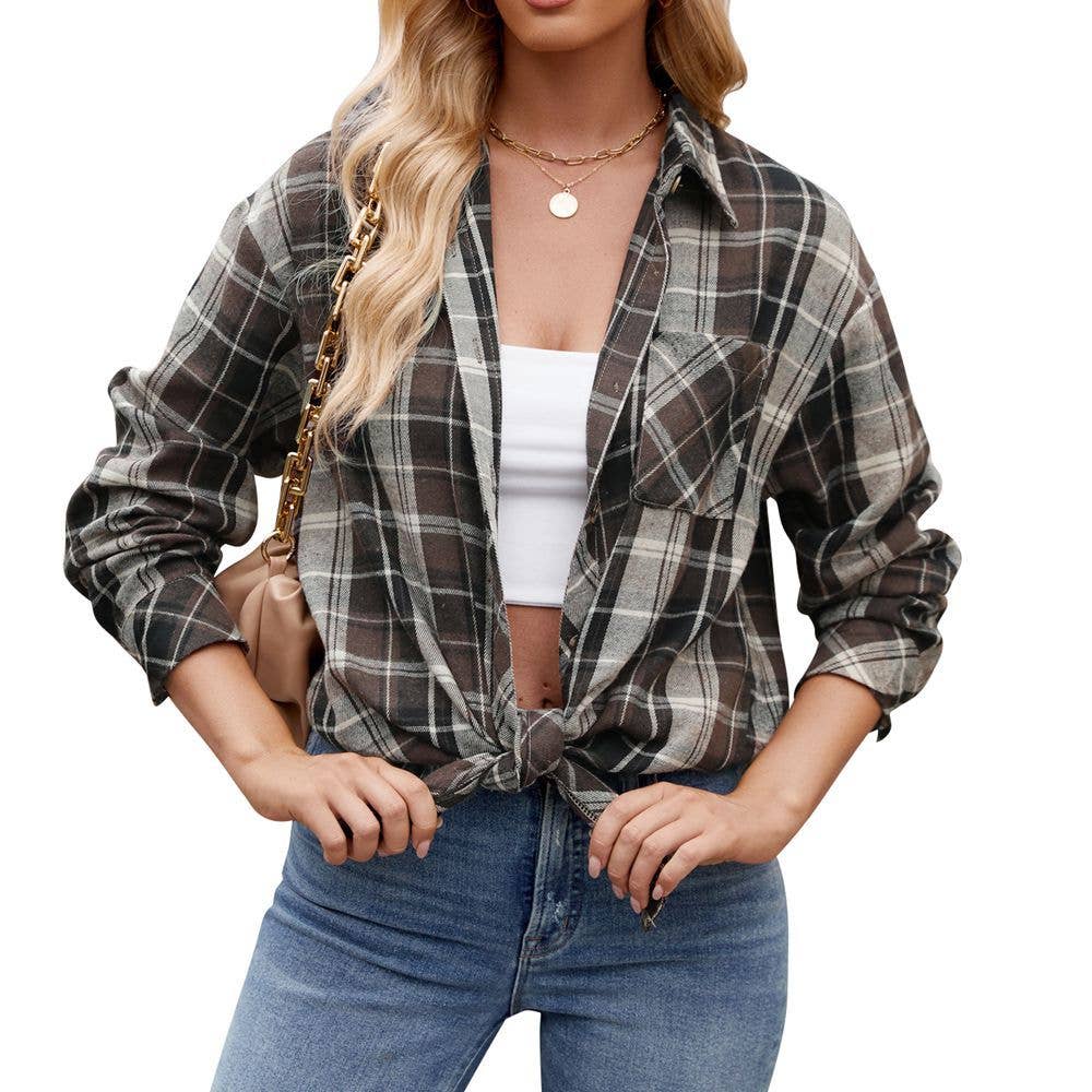 lilyandlaceboutique – wholesale Buttoned-down shirt – Women's – Casual Sexy Loose Plaid Shirt5