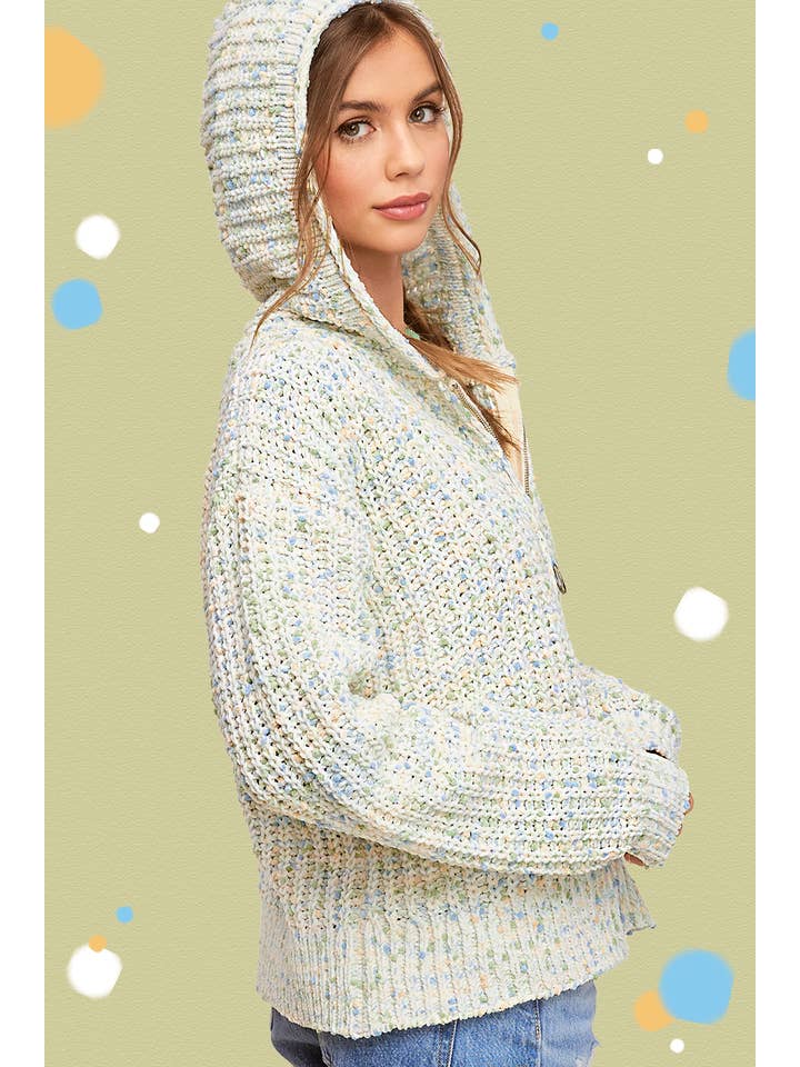 La Miel - Wholesale Hoodie - Women's - JCS3569-Multi Color Confetti Zip-Up Hoodie Sweater11