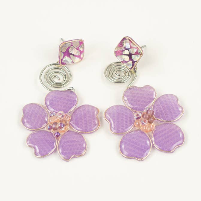 Lilac w/ Metallic Pop Stud Spiral Dangles for wholesale by Perennial Peaces