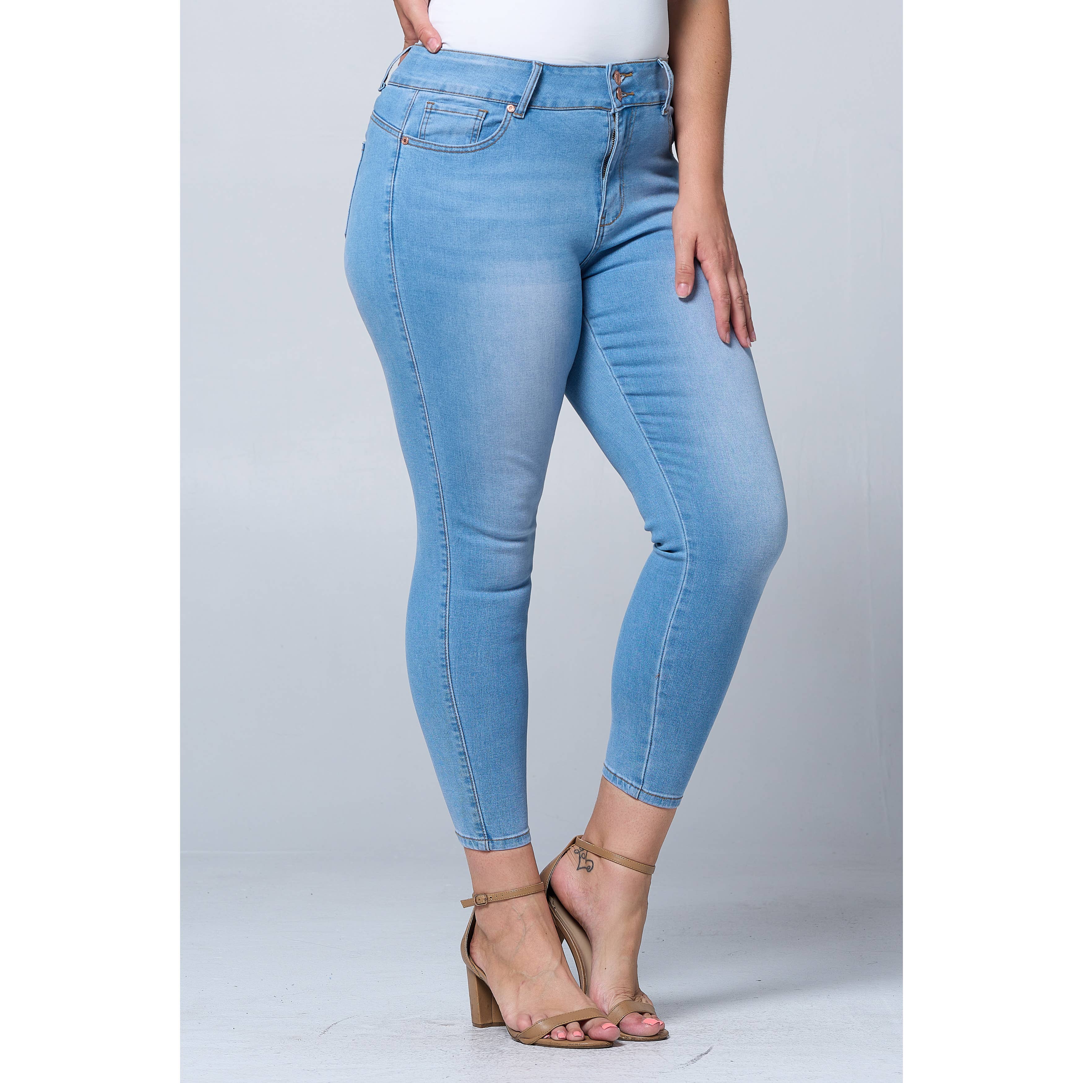 Donkerblauw Plus Size Skinny Jeans met Buikcorrigerende Taille en Lifting voor de Billen PH3502X Donkerblauw voor groothandel op Faire14