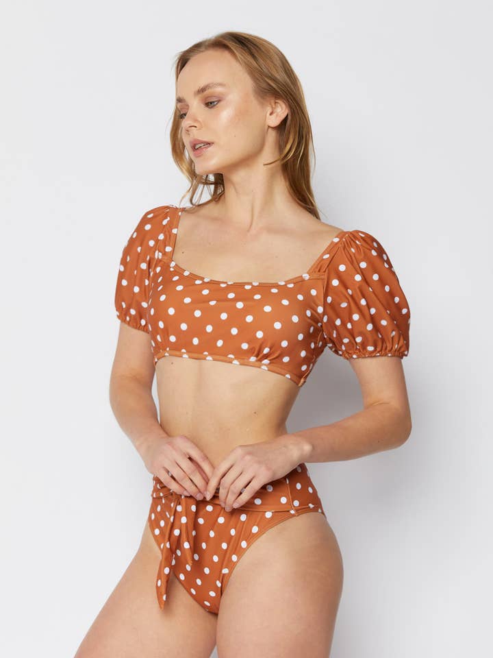 Puff sleeve style 2 pcs set - Bric/Wht Dot for wholesale by MARINA WEST SWIM