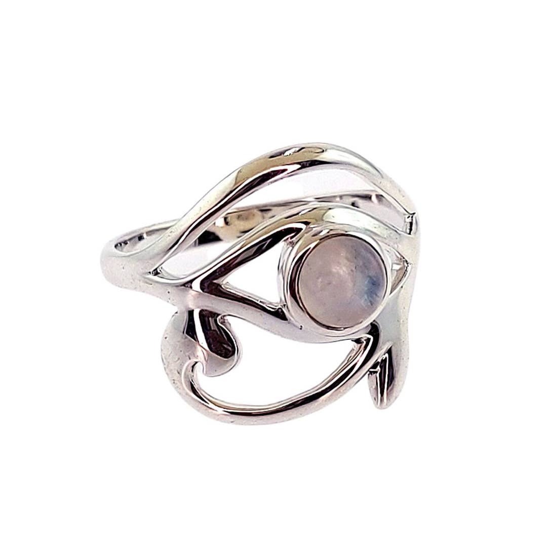 Crystal Earth Sterling - Wholesale Cocktail/Statement Ring - Egyptian Eye of Horus Sterling Ring - Rainbow Moonstone2