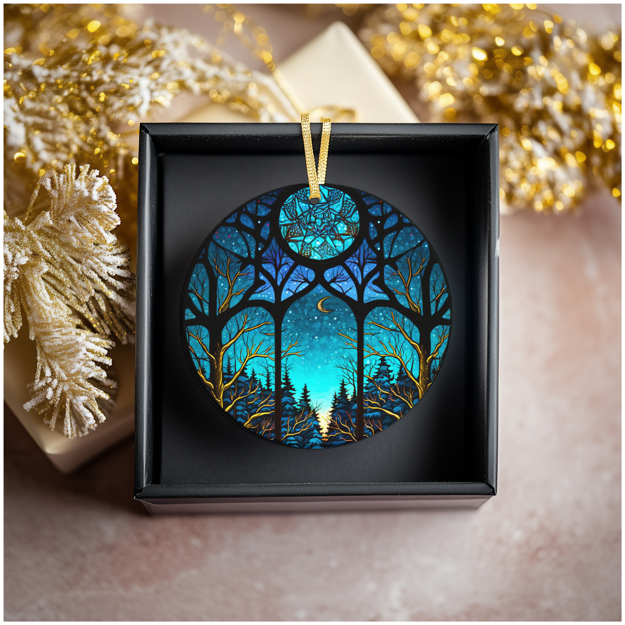 Fernville Creations - Vente Objets de décoration - Décoration en céramique Winter Night avec motif de vitrail9