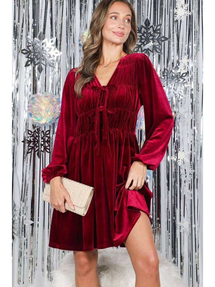 Vine & Love - Wholesale Dress - Women's - Elegant Silhouette Luxe Velvet V-Neck Dress VD8314310