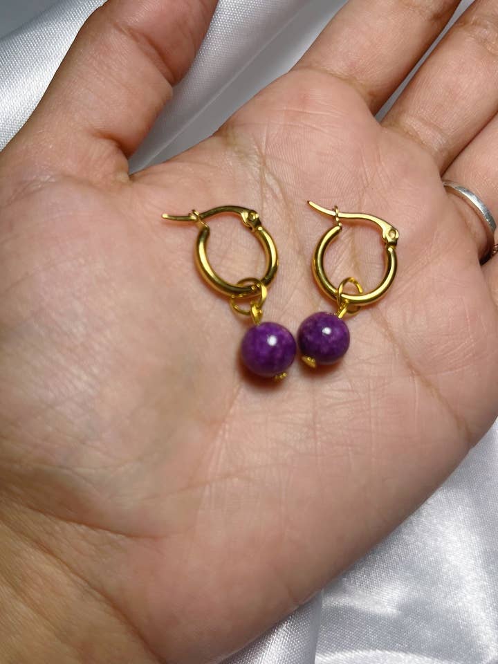 Dark Purple Huggie Earrings for wholesale by Paolin Jewelry