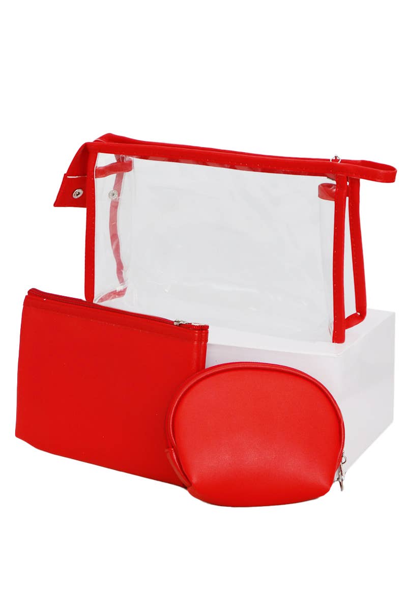 Cap Zone - Wholesale Makeup/Cosmetic Bag - Toiletries Cosmetic Pouch 3-Piece Clear Vegan Leather Set10