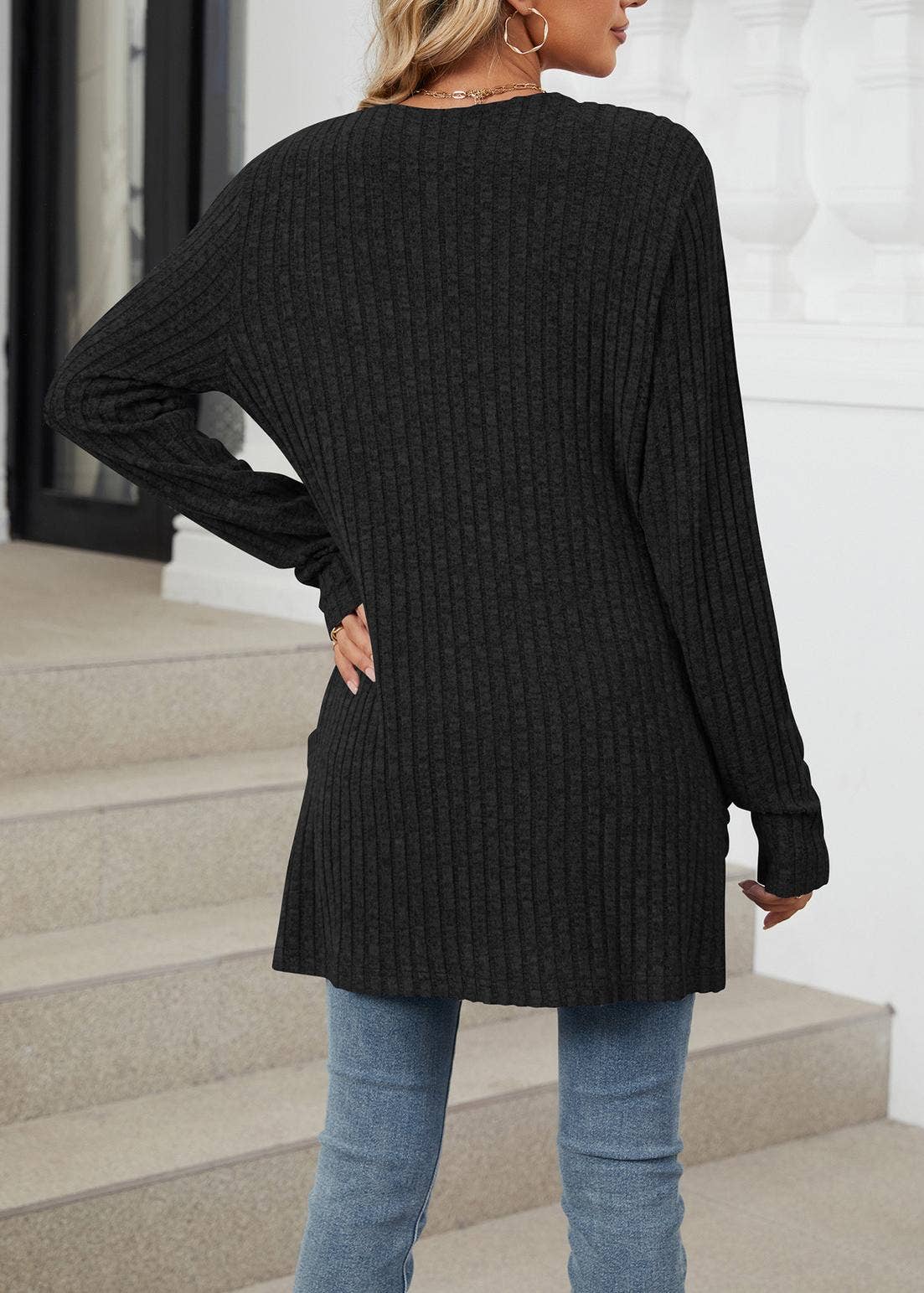 FULL TIME PURCHASE - Vente Cardigan – femme - Gilet en maille uni à manches longues avec poches13